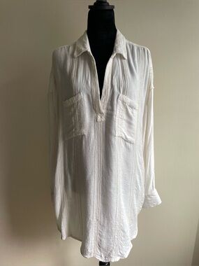 Rip Curl Ivory Oversized Tunic Blouse L Soft Viscose Boho Coastal Relaxed